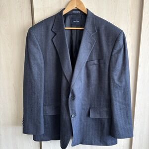 Nautica Blazer Mens 48S Blue Herringbone Lambswool Sport Coat Two Button